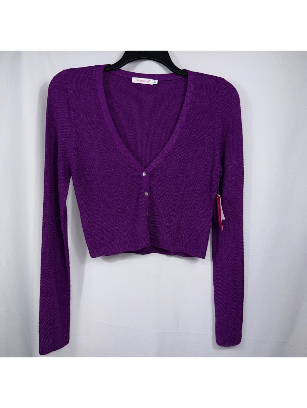 Shoedazzle Purple Metallic Cropped Cardigan L